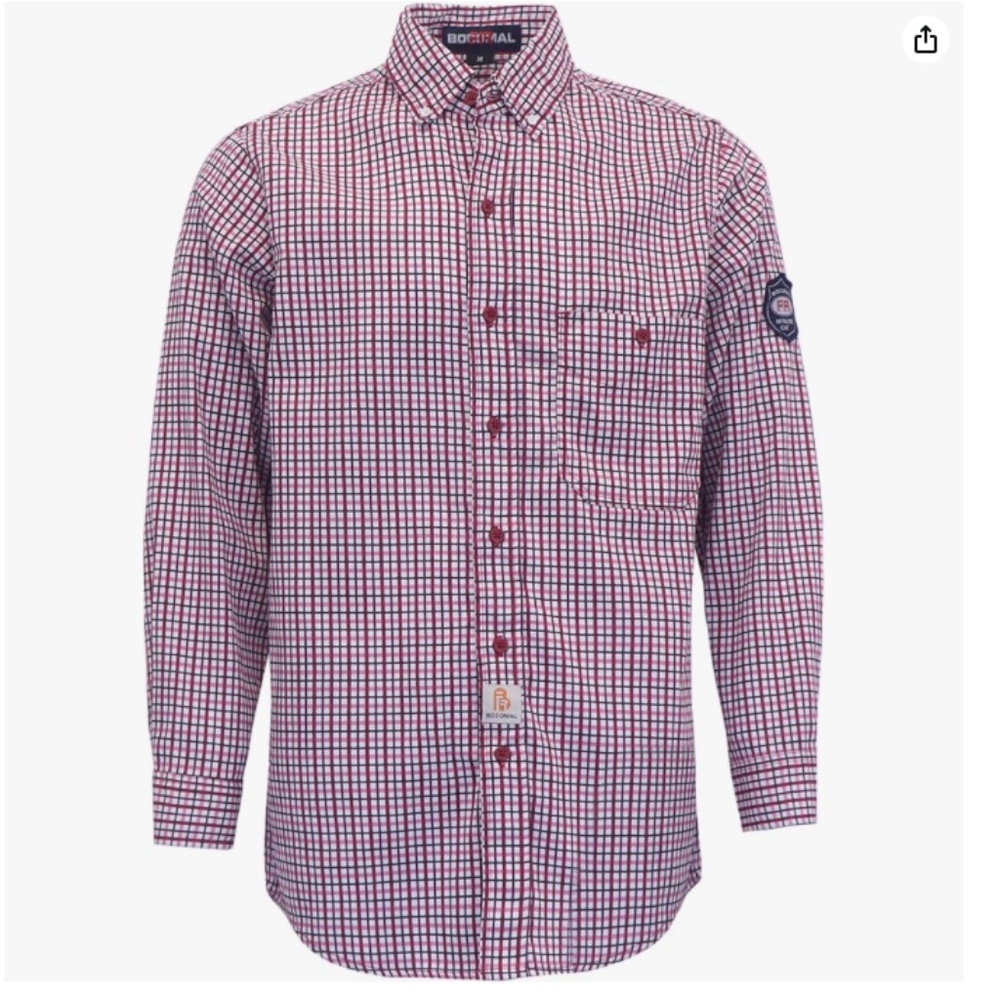 BOCOMAL FR Shirts Flame Resistant NFPA2112/CAT2 6.5oz Light Weight Plaid Shirt